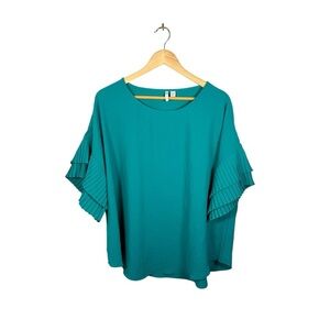 Cato Women’s Flutter Pleated Sleeve Flowy Blouse in Teal Size 18/20W